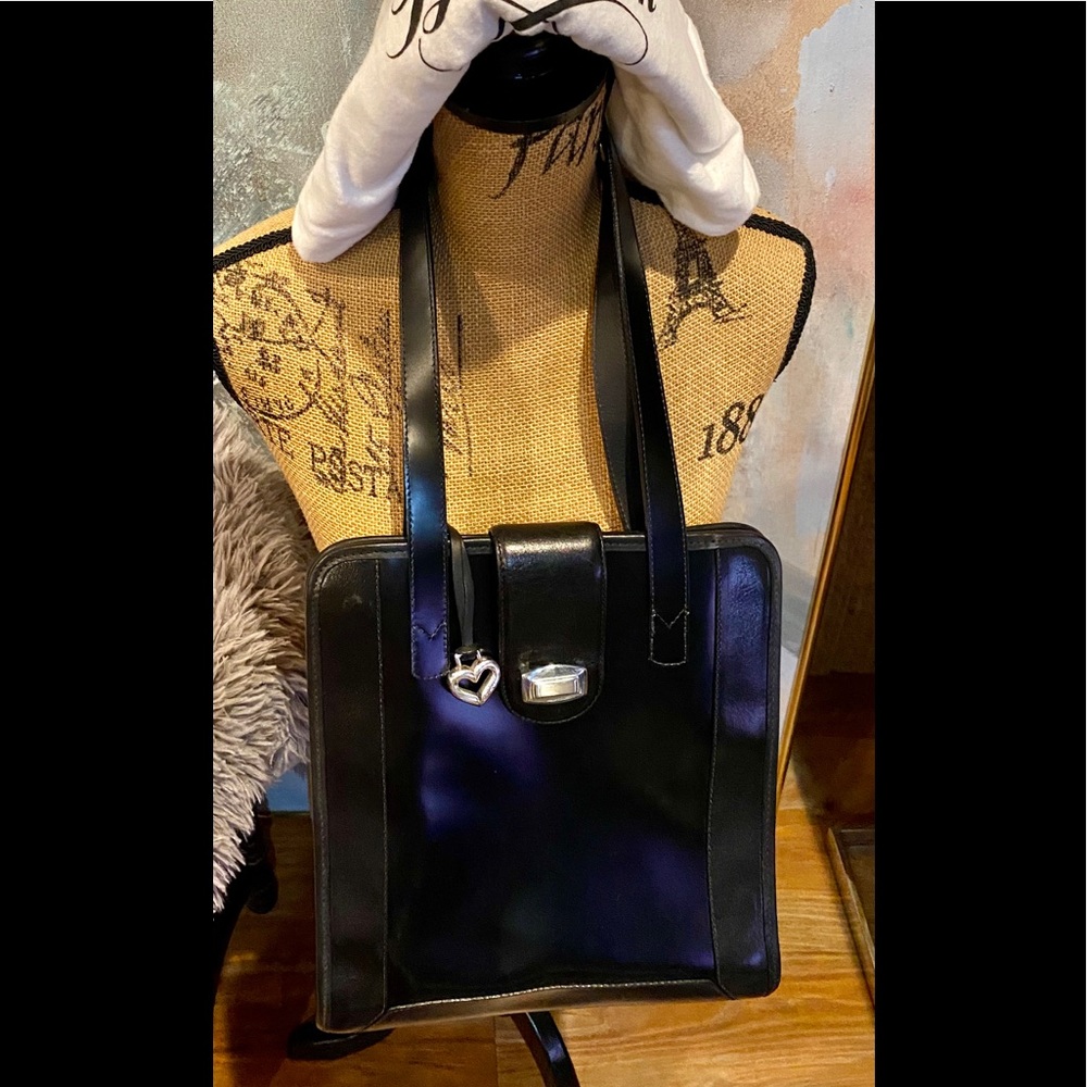 BRIGHTON Black Leather Vintage Shoulder Bag -Rare!